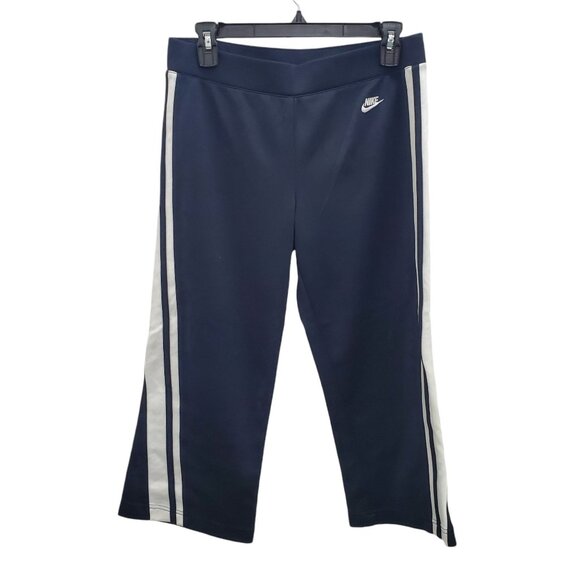 Nike Women's Navy Blue White Stripe Pull On Cropped Leg Athletic Pants S (4-6) - Picture 1 of 6